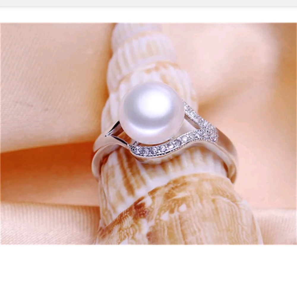 New white pearl silver ring